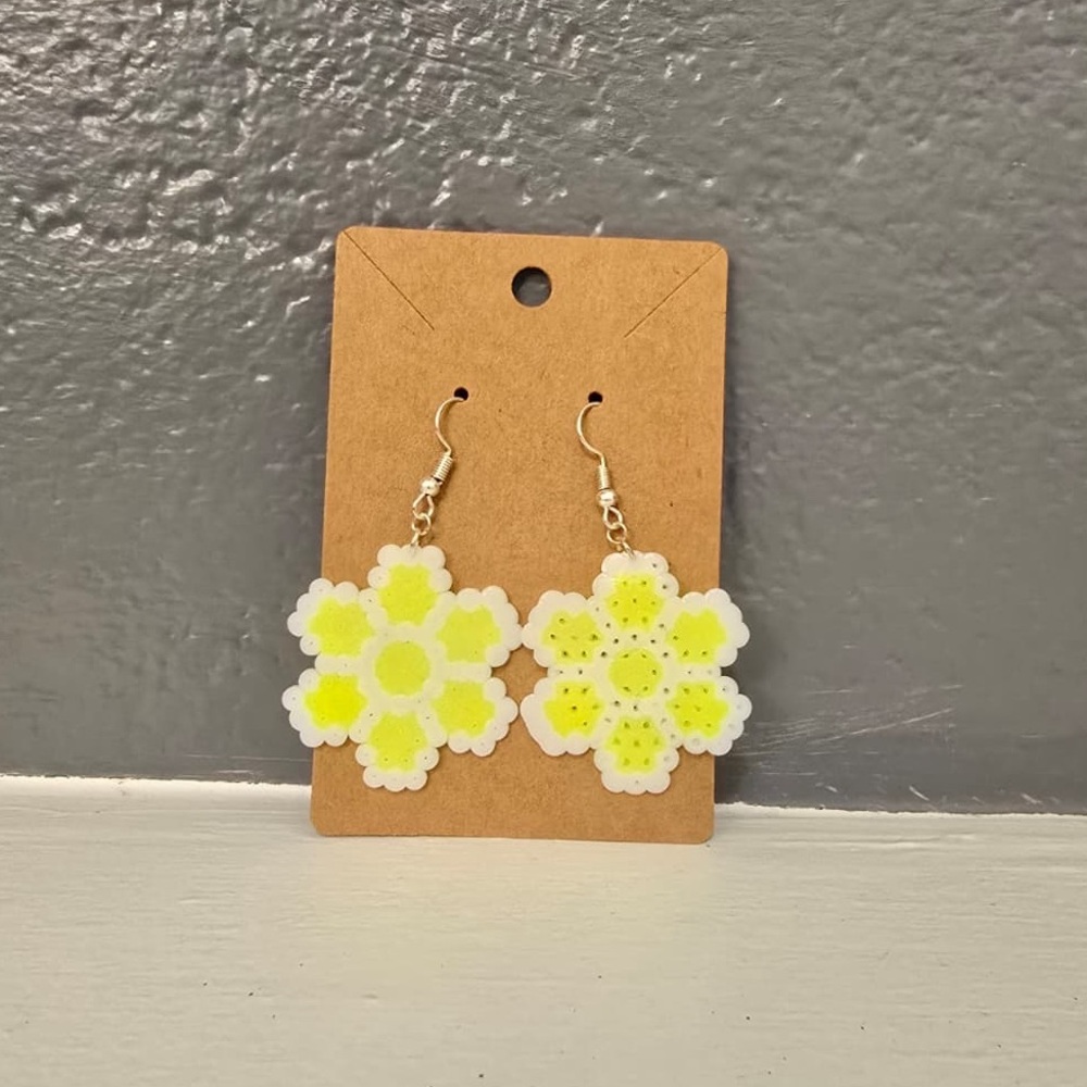 Honey Comb Flower Perler Bead Earrings